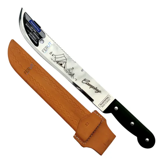 Facao P/ Abrir Coco Cortar Cana Inox 12  C/ Bainha De Couro