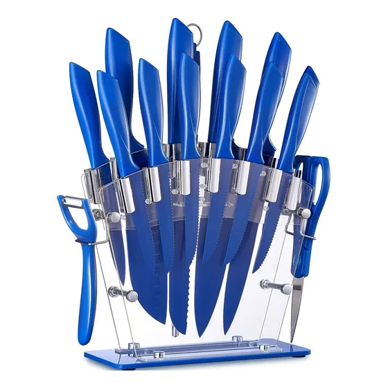 Kit De Cuchillos Deik Con Soporte Acrilico - Azul