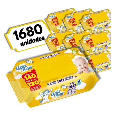 Lenço Umedecido Upa Bebê Hipoalergênico e sem Álcool, Kit Com 1680 Unidades