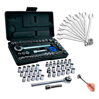 Kit Jogo De Ferramentas 50 Pcs C/ Chave Combinada Soquetes Kit Jogo De Ferramentas 50 Pcs C/ Chave Combinada Soquetes