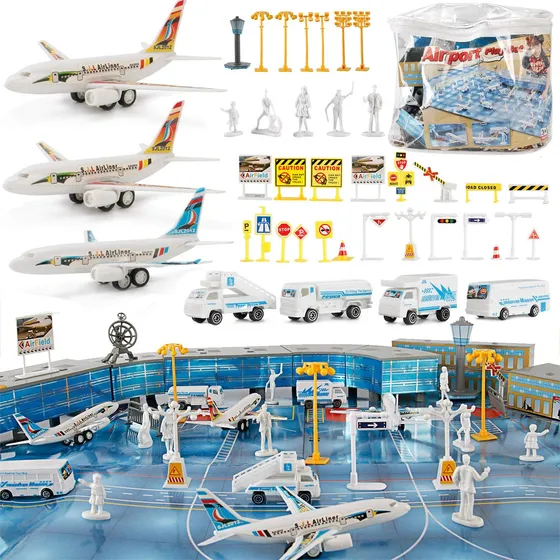 200 Pcs Aeropuerto Terminal Kids Toys Deluxe Airlines Pre...