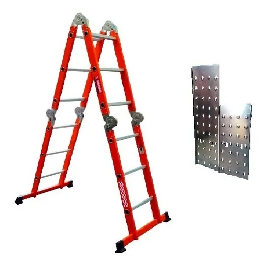 Escalera Multiposiciones Naranja Con Charolas 12 Peldaños