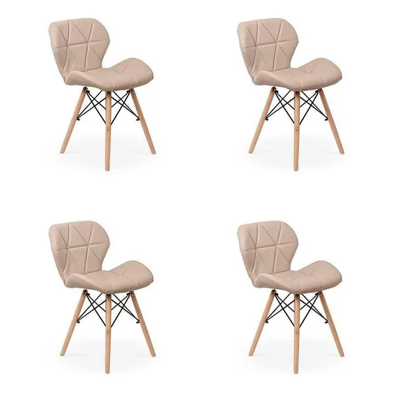 Kit 4 Cadeiras Charles Eames Eiffel Slim Wood Estofada Magazine Decor Cor Nude