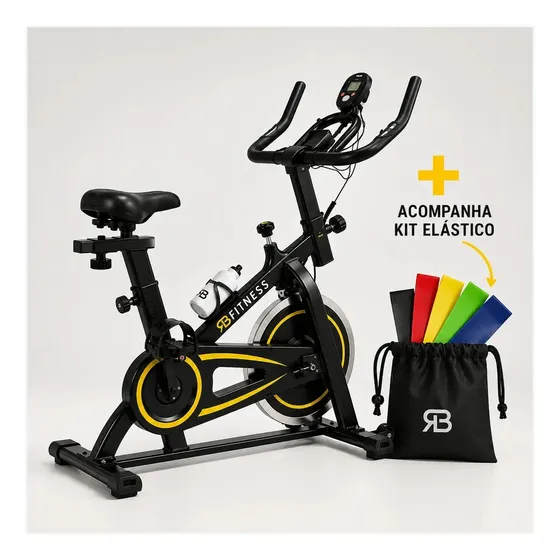 Bicicleta Spinning Fitness Roda Inércia 6kg Treino Cardio Preto + kit elastico