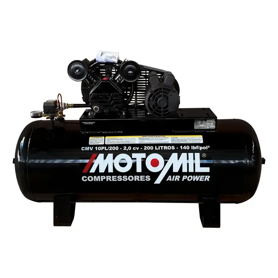 Compressor De Ar 10 Pés 2hp 200 Litros Cmv Motomil Cor Preto