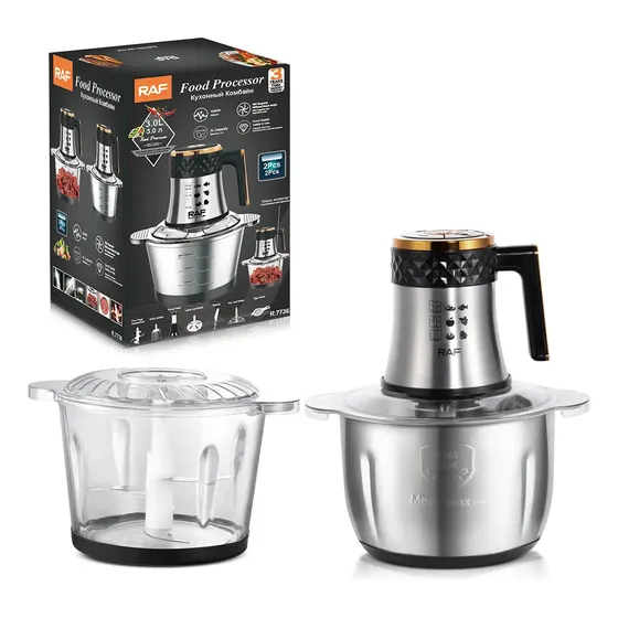 Picadora De Alimentos Raf 300w, 2 Bowls De 3l + 7 Accesorios