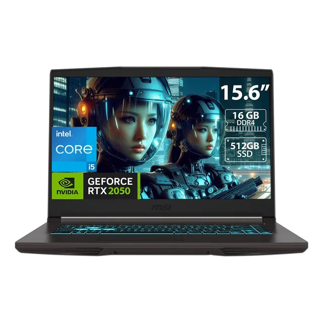 Laptop Gamer Msi Thin 15: I5, 16gb, Ssd 512gb, Rtx 2050,w11h Color Negro