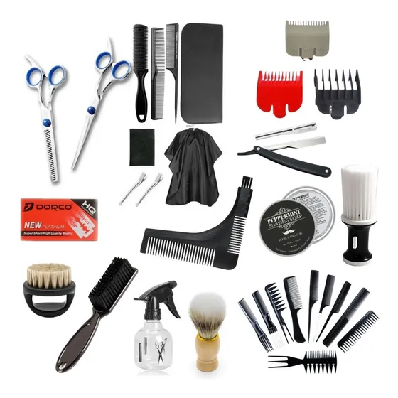 Combo Barbero 32 En 1 Completo Capa/tijeras/brocha/peines 