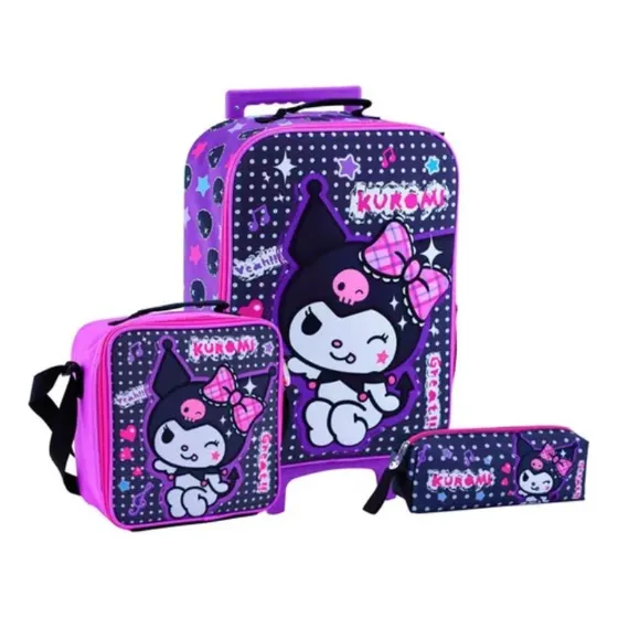 Set Scool Kombat Maleta Lonchera Cartuchera Kuromi 3d