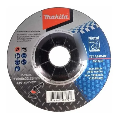 Disco Desbaste, 4.1/2 x 1/4 x 7/8 Metal D-74485 Makita