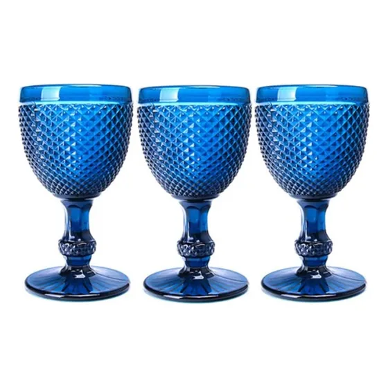 3 Copa Vino Azul Rojo 10 Onza Para Amigo Fiesta Boda