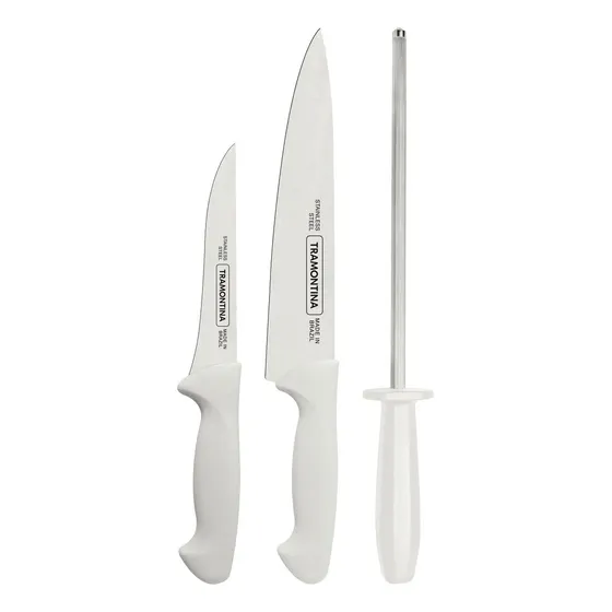 Juego De Cuchillos Tramontina Premium Acero Inox 3 Piezas Color Plateado