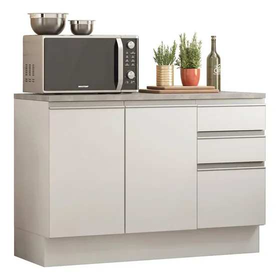 Mueble de Cocina Bajo Glamy 1.20 m 2 Puertas 3 Cajones con Encimera Blanco