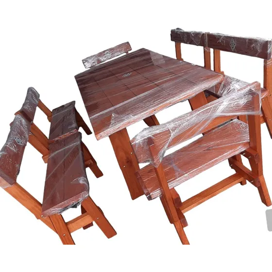 Mesa Y Bancos  En Madera Para Barbacoa..