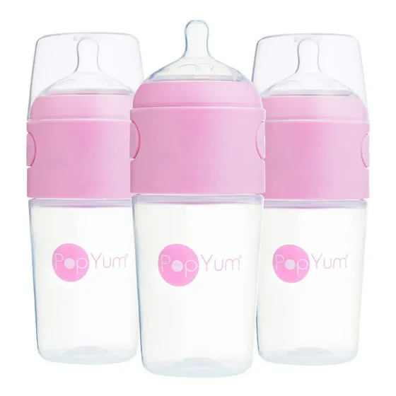 Popyum Biberón Anticólico Para Mezclar Fórmula 9oz/260ml 3pz Color Rosa Transparente