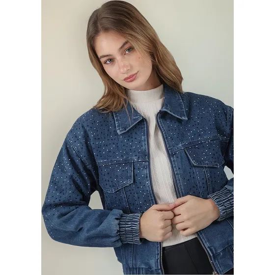 Campera Premium De Jean Vakz Con Cierre Y Strass Gu70014
