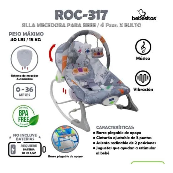 Silla Mecedora Vibradora Bebesitos Plegable 0-24 Meses