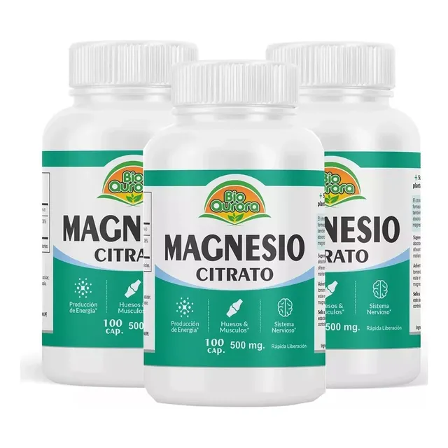 Pack 3 Citrato De Magnesio Bioaurora 500mg 100 Capsulas