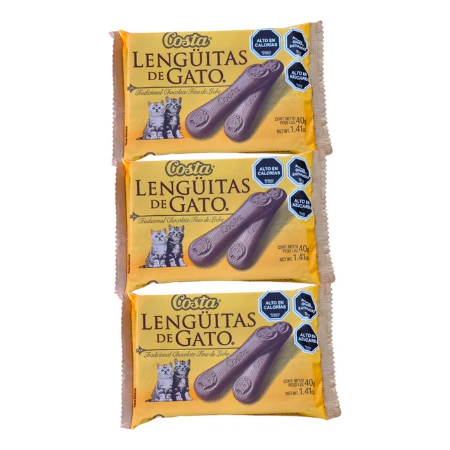 Chocolate Tradicional Lengüitas De Gato Pack 3 Uni De 40gr