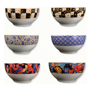 Kit 6 Tigelas Bowl Porcelana Decorada Colorida Cozinha 500ml Multicolorido