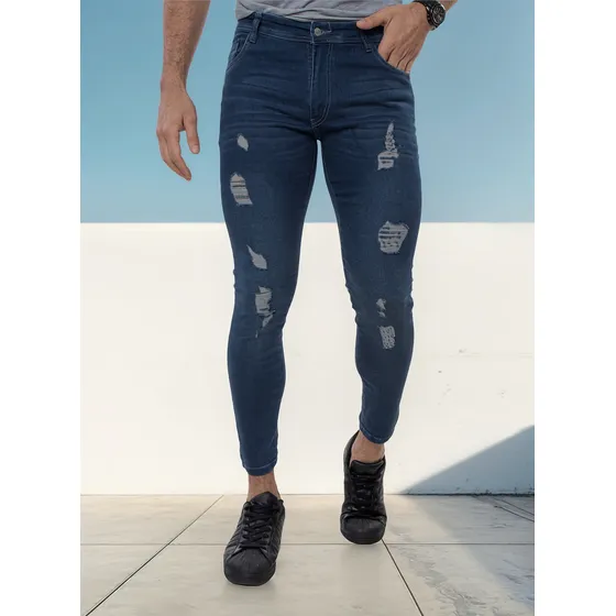 Jean Hombre Elastizado Slim Fit Chupin Cropped Gris Premium