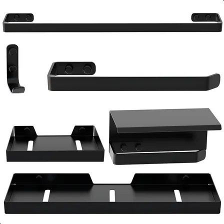 Kit Acessórios Para Banheiro Preto Fosco 6 Peças Cromoshop Cs Max