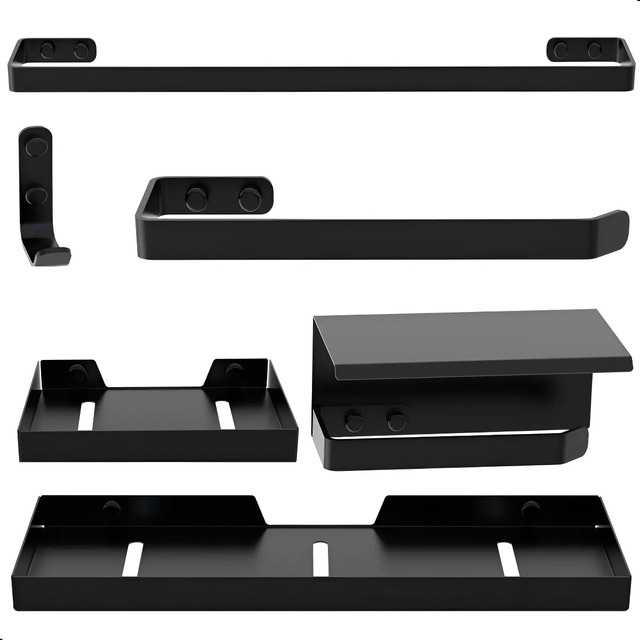 Kit Acessórios Para Banheiro Preto Fosco 6 Peças Cromoshop Cs Max