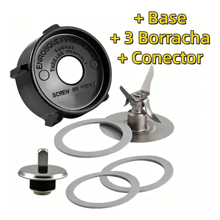 Kit Lâmina Para Liquidificador Oster 4 Pontas + Base + Kit 3 Borracha, Liquidificador Oster 04 Facas Anel Vedação Lamina Copo P/ Compatível Lâmina 4 Pontas Vedação Compatível Com Liquidificador Oster