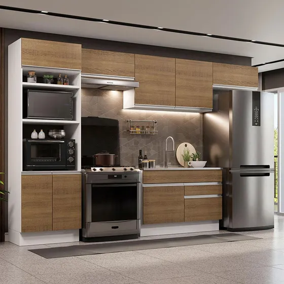 Mueble de Cocina Integral Madesa Glamy 350cm Blanco/Marrón