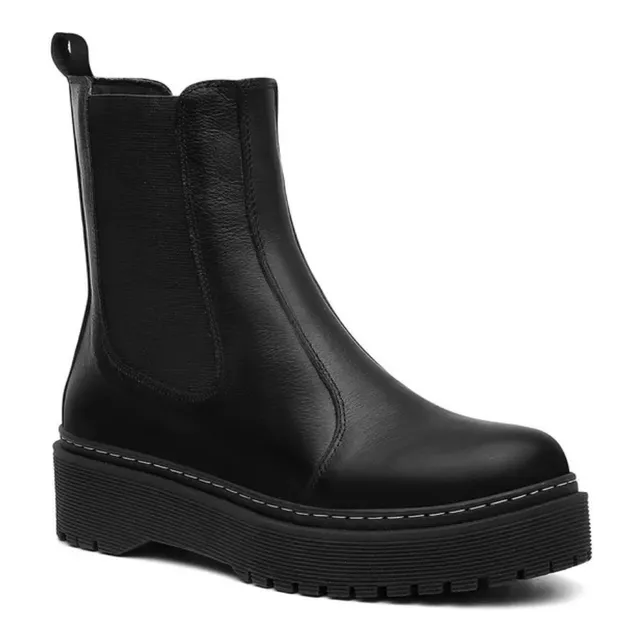 Bota De Dama Borcego Plataforma De Cuero Legitimo