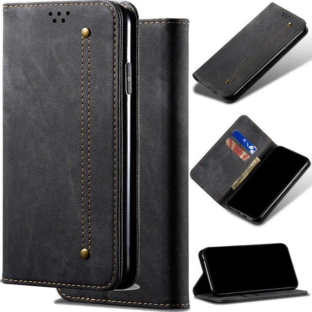 Funda De Teléfono Para iPhone 16, 15, 14, 13, 12, 11, Tela Vaquera, Vaqueros, Con Tapa, Ultrafina Y Delgada, Magnética, Tarjetero