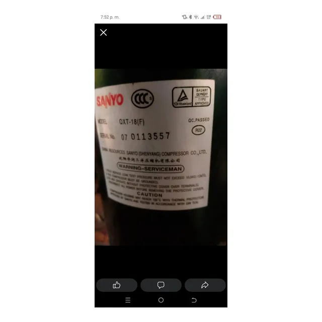 Compresor De 18 Mil Btu Marca Sanyo , Usado En  Buen Estado.
