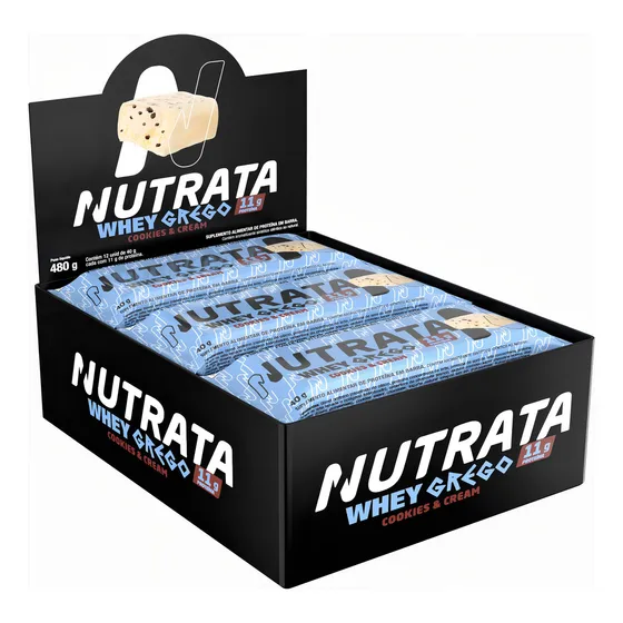 Whey Grego Bar Cookies & Cream - Nutrata 12 Un