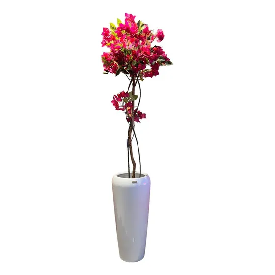 Árvore Bougainville Luxo Com Vaso Fibra De Vidro Branco 2m