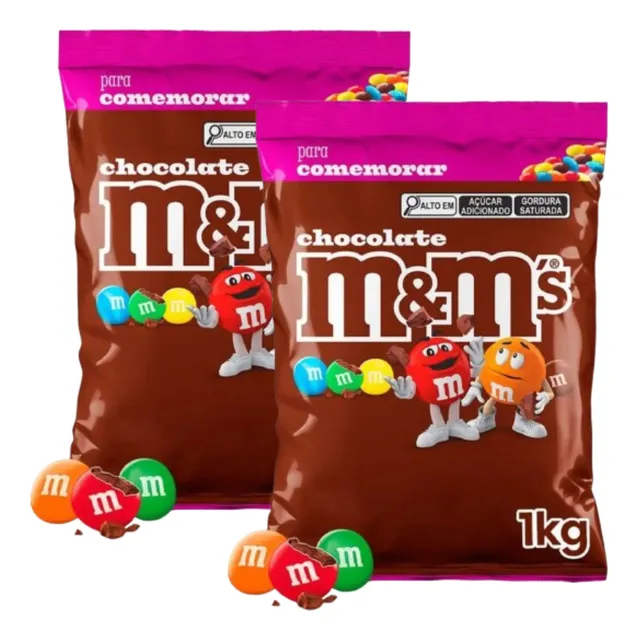 Kit C/ 2 Pcte 1 Kg Confeito De Chocolate Ao Leite M&ms