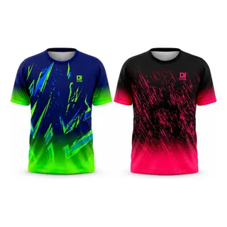 Kit 2 Camisetas Beach Tennis Personalizadas Dry Fit Uv+ Azul E Rosa G