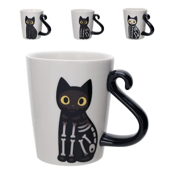 Bc Taza De Esqueleto De Gato Negro Que Cambia De Color,