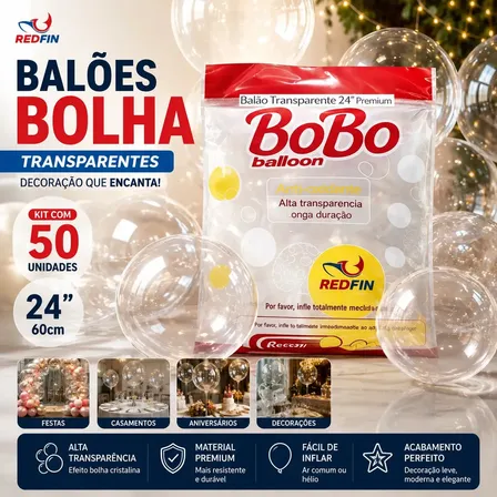 Balão Bubble Bobo 24 Polegadas Transparente 50un Balão De Festa Balao Grande Transparente…