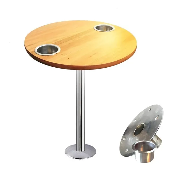 Mesa Náutica Com Base Em Aço Inox 304 Polido E Tampo Cirular