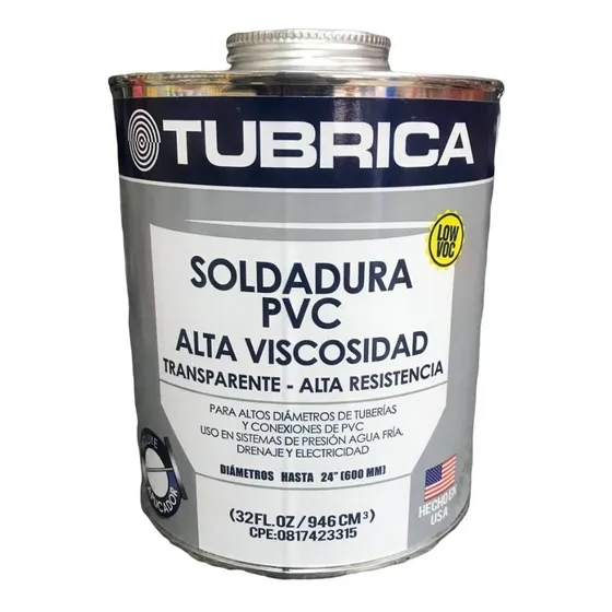 Soldadura Pega Pvc 1/4 Galon Alta Viscosidad Tubrica 7045601
