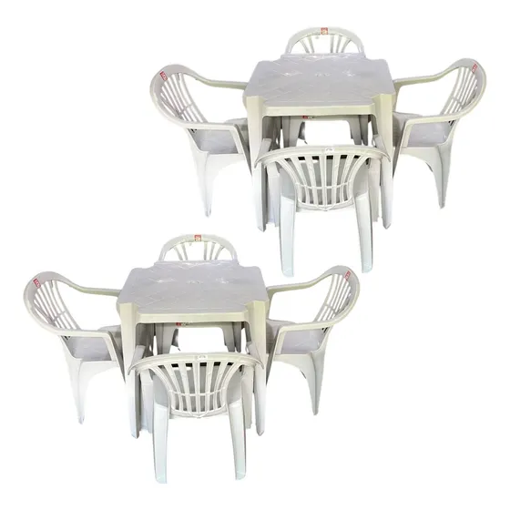 Kit 2 Mesa 8 Cadeiras Com Apoio Encosto Braço Multiuso