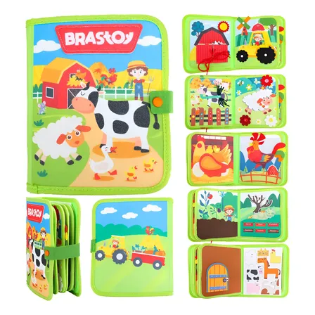 Brastoy Livro Educativo Velcro Sensorial Brinquedo - Fazenda Verde