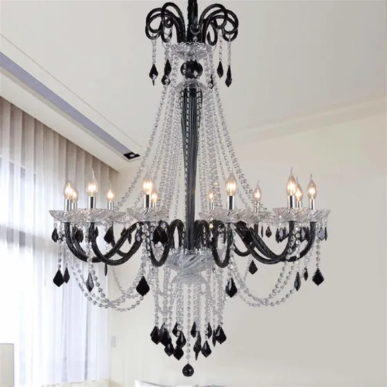 Lampara Colgante Candelabro Cristal Largo Negro Moderno