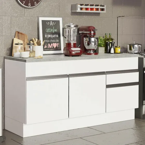 Mueble de Cocina Glamy 150 cm Mostrador para Lavadero con Encimera Blanco