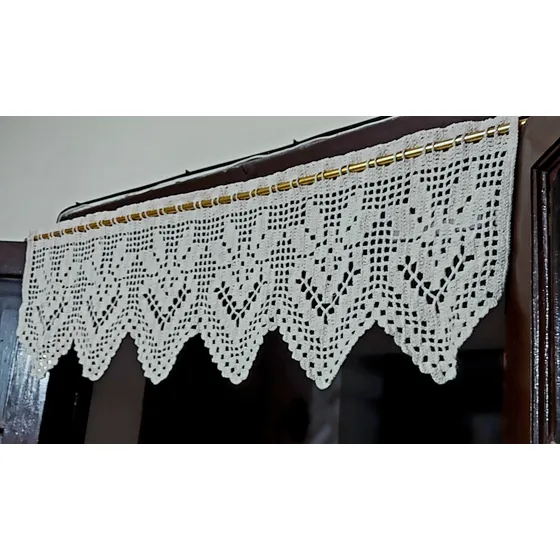 Cortina Bando Cenefa A Crochet Hilo/algodón 121cm X 40cm