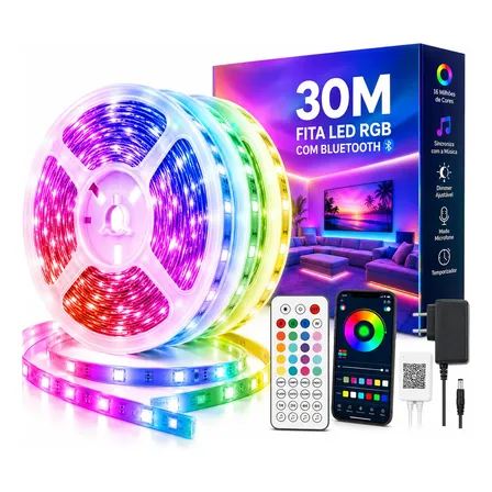 30m Fita Led Smart Rgb Bluetooth Inteligente Controle Remoto Rgb 127/220v