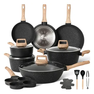 Batería De Cocina 21 Pz Aluminio Antiadherente Negro