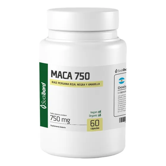 Maca Peruana Organica Negra Roja Amarilla 750 Mg Caps X 60