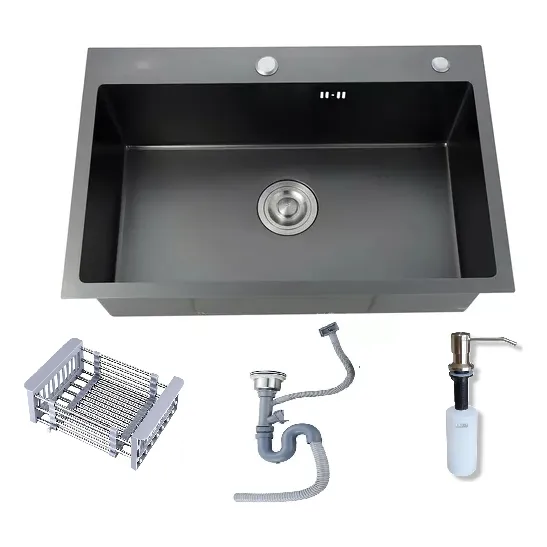 Pileta Cocina Cuadrada Sobreponer Acero Negro 70cm Deco.