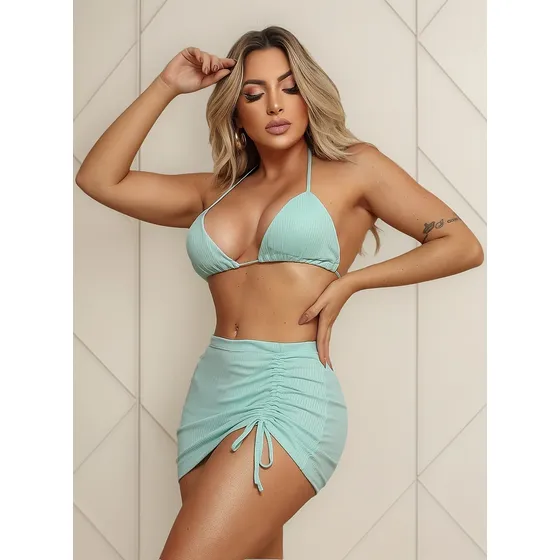 Saida De Praia Saia Stripe Com Biquini Feminino Com Bojo